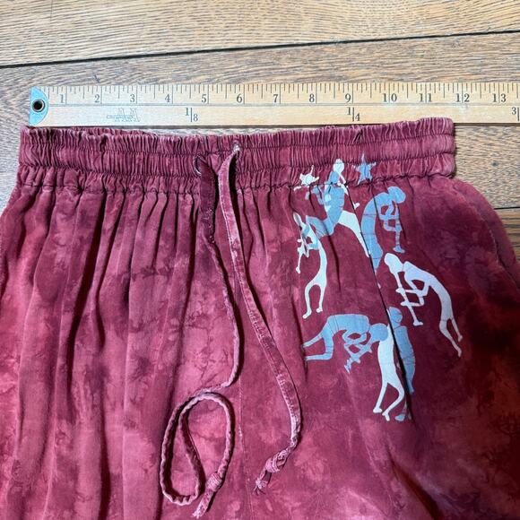 Vintage Global Village Batiked Pull On Pants SZ M Boho Hippie Red Gray Pockets - Picture 6 of 11